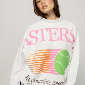 White Graphic Tennis Sweatshirt with Pink & Green Print